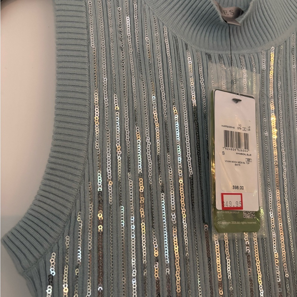 Guess Silver Sequin Ribbed Top